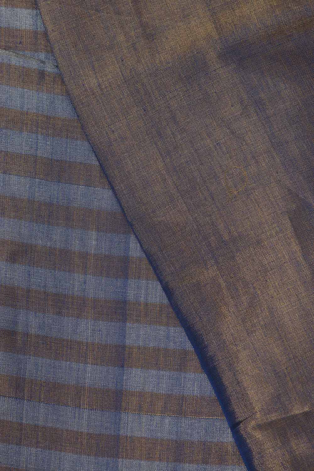 Golden And Blue Handloom Chanderi Pure Tissue Silk Fabric ( 1 Mtr ) - Luxurion World