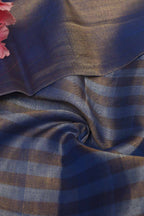 Golden And Blue Handloom Chanderi Pure Tissue Silk Fabric ( 1 Mtr ) - Luxurion World