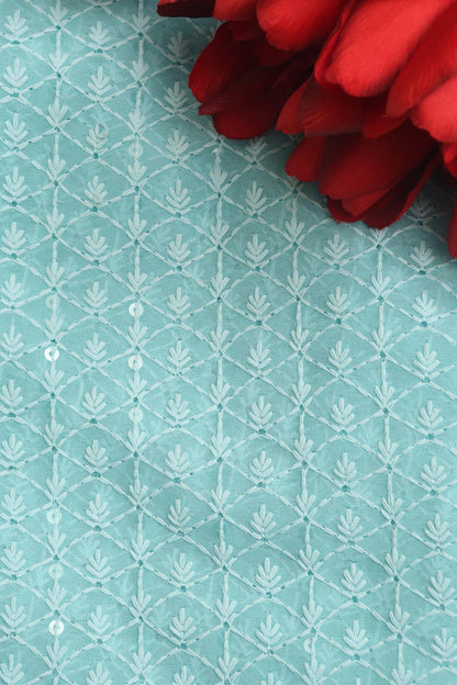 Blue Chikankari Embroidered Georgette Fabric ( 1 Mtr ) - Luxurion World