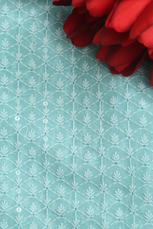 Blue Chikankari Embroidered Georgette Fabric ( 1 Mtr ) - Luxurion World