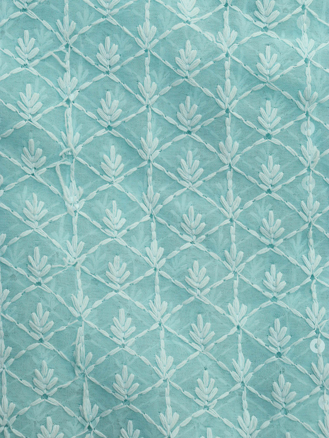 Blue Chikankari Embroidered Georgette Fabric ( 1 Mtr ) - Luxurion World