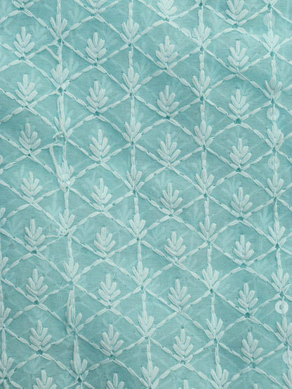 Blue Chikankari Embroidered Georgette Fabric ( 1 Mtr ) - Luxurion World