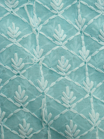 Blue Chikankari Embroidered Georgette Fabric ( 1 Mtr ) - Luxurion World