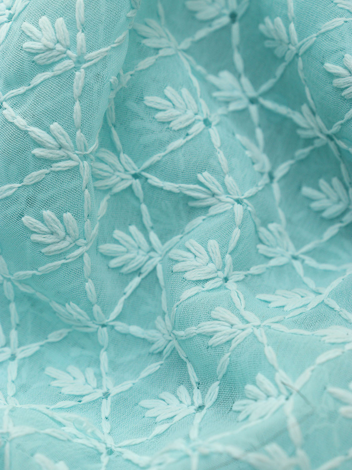 Blue Chikankari Embroidered Georgette Fabric ( 1 Mtr ) - Luxurion World