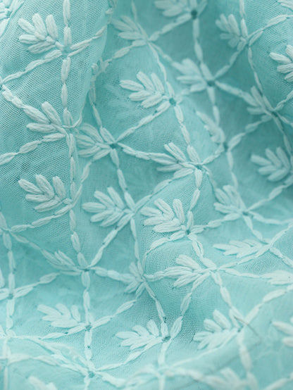 Blue Chikankari Embroidered Georgette Fabric ( 1 Mtr ) - Luxurion World