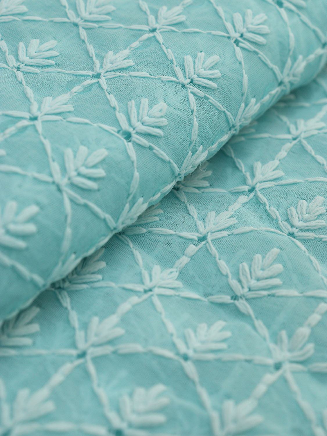 Blue Chikankari Embroidered Georgette Fabric ( 1 Mtr ) - Luxurion World