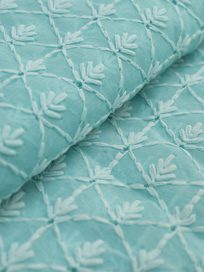 Blue Chikankari Embroidered Georgette Fabric ( 1 Mtr ) - Luxurion World