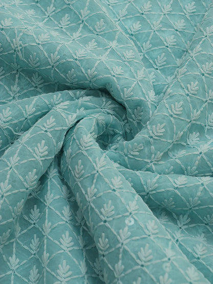 Blue Chikankari Embroidered Georgette Fabric ( 1 Mtr ) - Luxurion World
