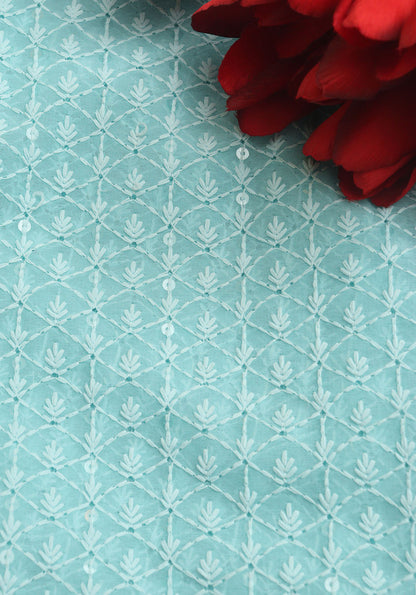 Blue Chikankari Embroidered Georgette Fabric ( 1 Mtr ) - Luxurion World
