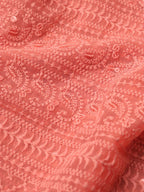 Peach Chikankari Embroidered Georgette Fabric ( 1 Mtr ) - Luxurion World