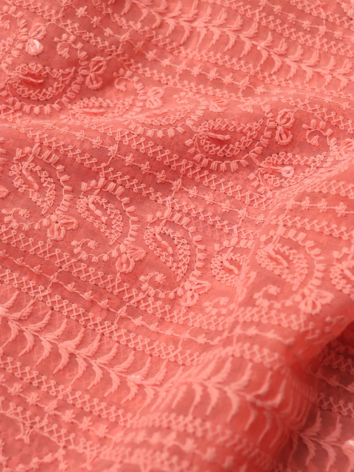 Peach Chikankari Embroidered Georgette Fabric ( 1 Mtr ) - Luxurion World