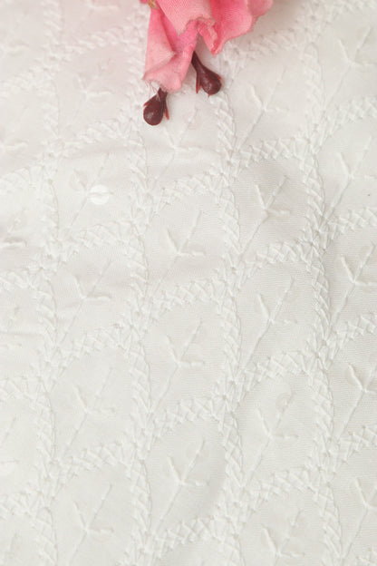 Elegant White Chikankari Cotton Sequins Work Fabric ( 1 Mtr ) - Luxurion World