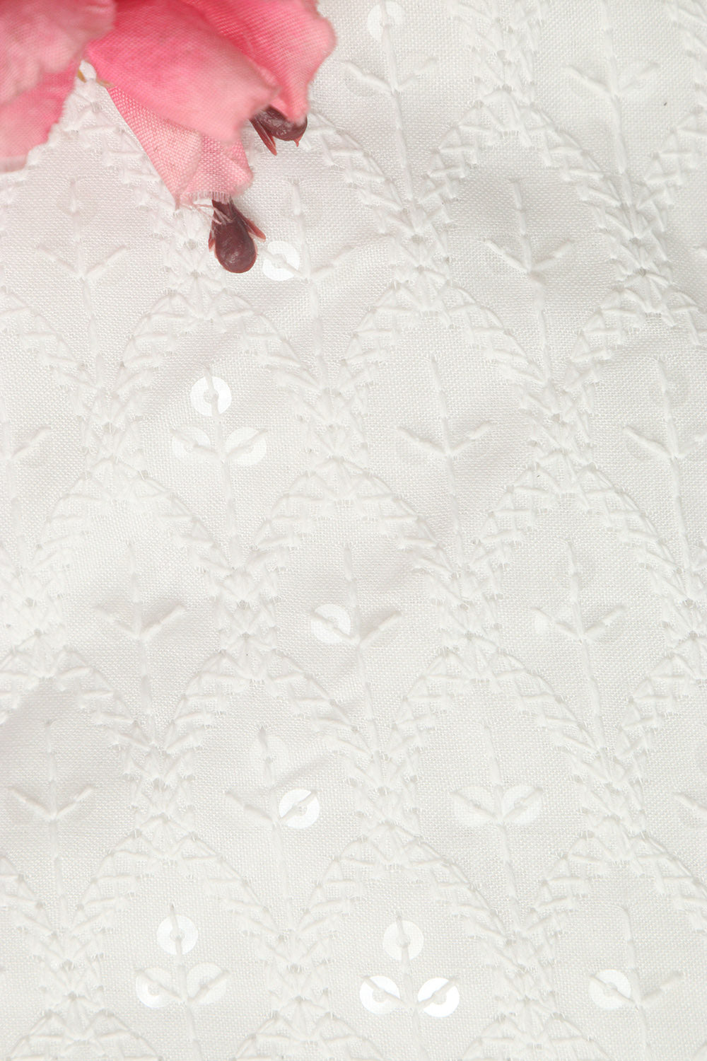 Elegant White Chikankari Cotton Sequins Work Fabric ( 1 Mtr ) - Luxurion World