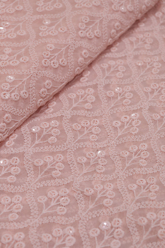 Stunning Pink Chikankari Georgette Fabric with Sequin Embroidery (2.5 Mtr)