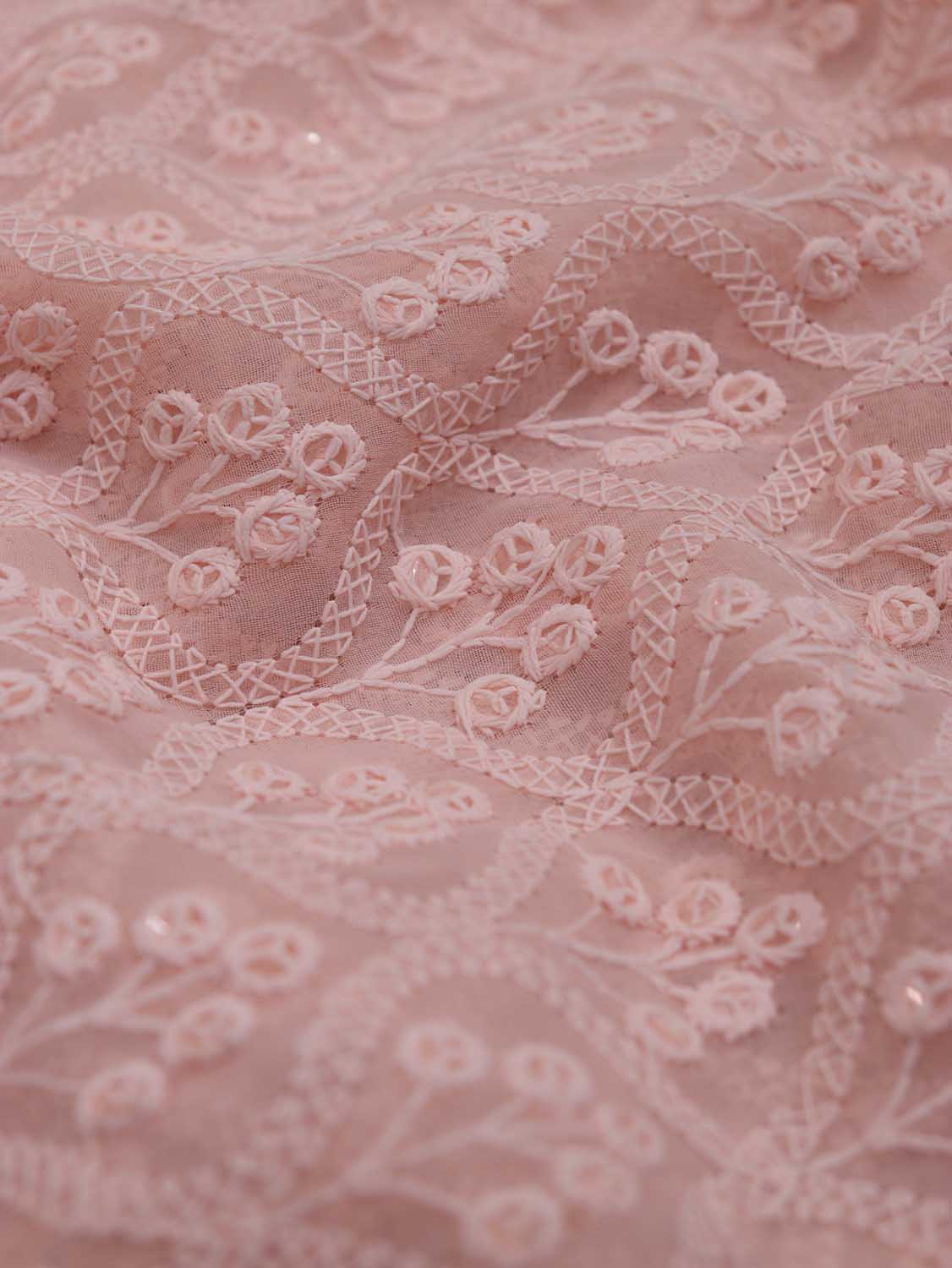Stunning Pink Chikankari Georgette Fabric with Sequin Embroidery (2.5 Mtr) - Luxurion World