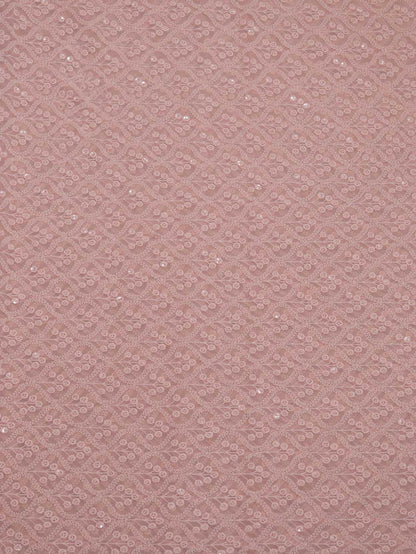 Stunning Pink Chikankari Georgette Fabric with Sequin Embroidery (2.5 Mtr) - Luxurion World