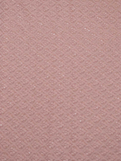 Stunning Pink Chikankari Georgette Fabric with Sequin Embroidery (2.5 Mtr) - Luxurion World