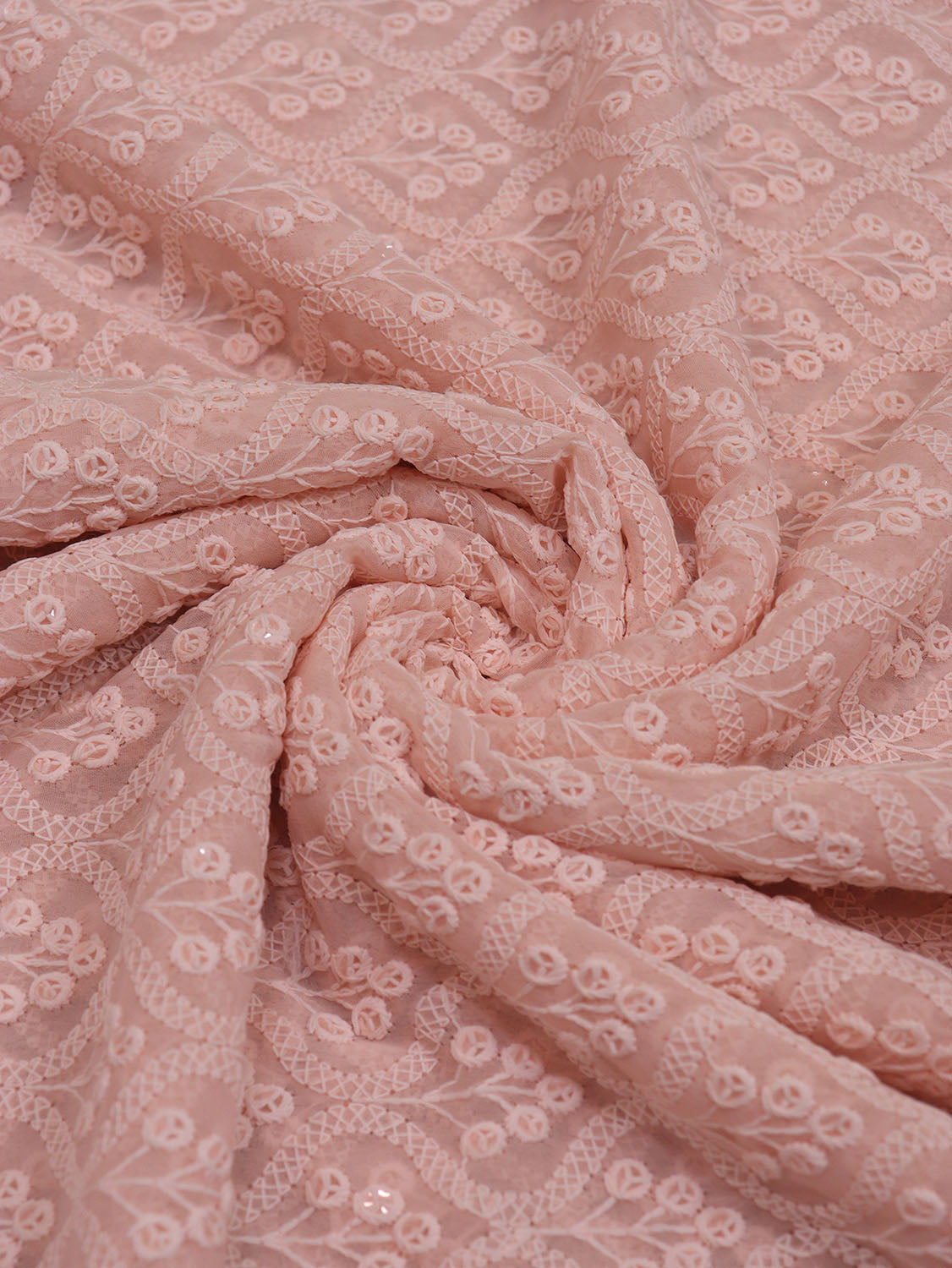 Stunning Pink Chikankari Georgette Fabric with Sequin Embroidery (2.5 Mtr) - Luxurion World