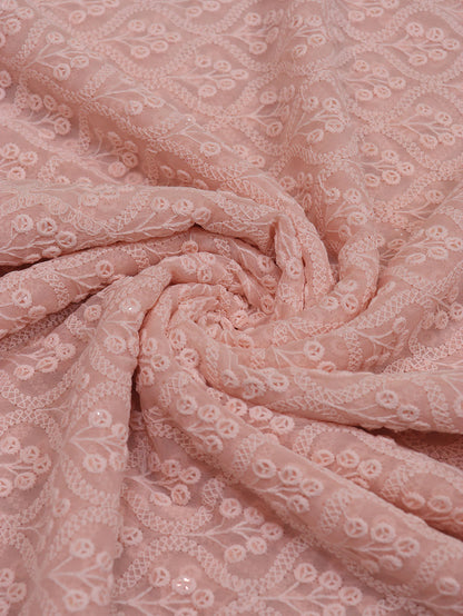 Stunning Pink Chikankari Georgette Fabric with Sequin Embroidery (2.5 Mtr) - Luxurion World
