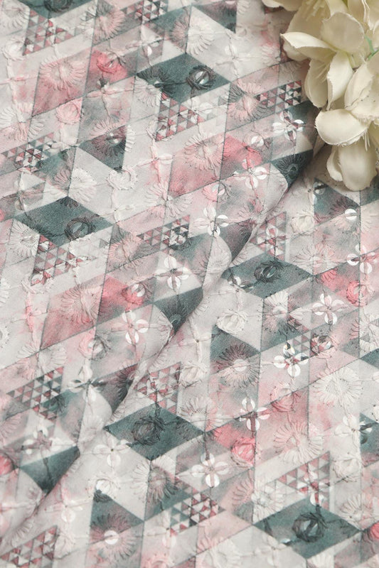 Pastel Digital Printed Chikankari Cotton Sequins Work Fabric ( 1 Mtr ) - Luxurion World
