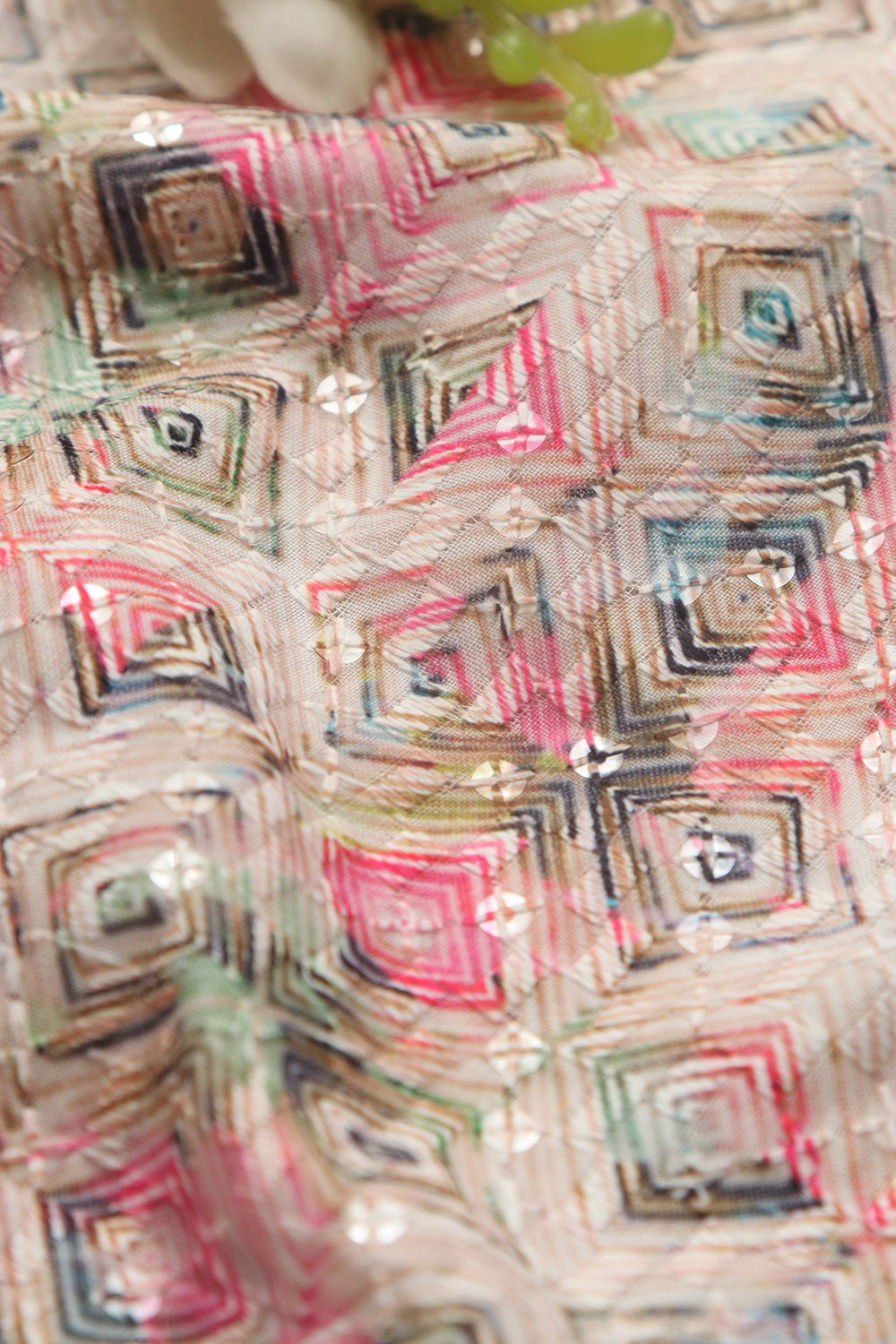 Pastel Pink Digital Printed Chikankari Cotton Sequins Work Fabric ( 1 Mtr ) - Luxurion World