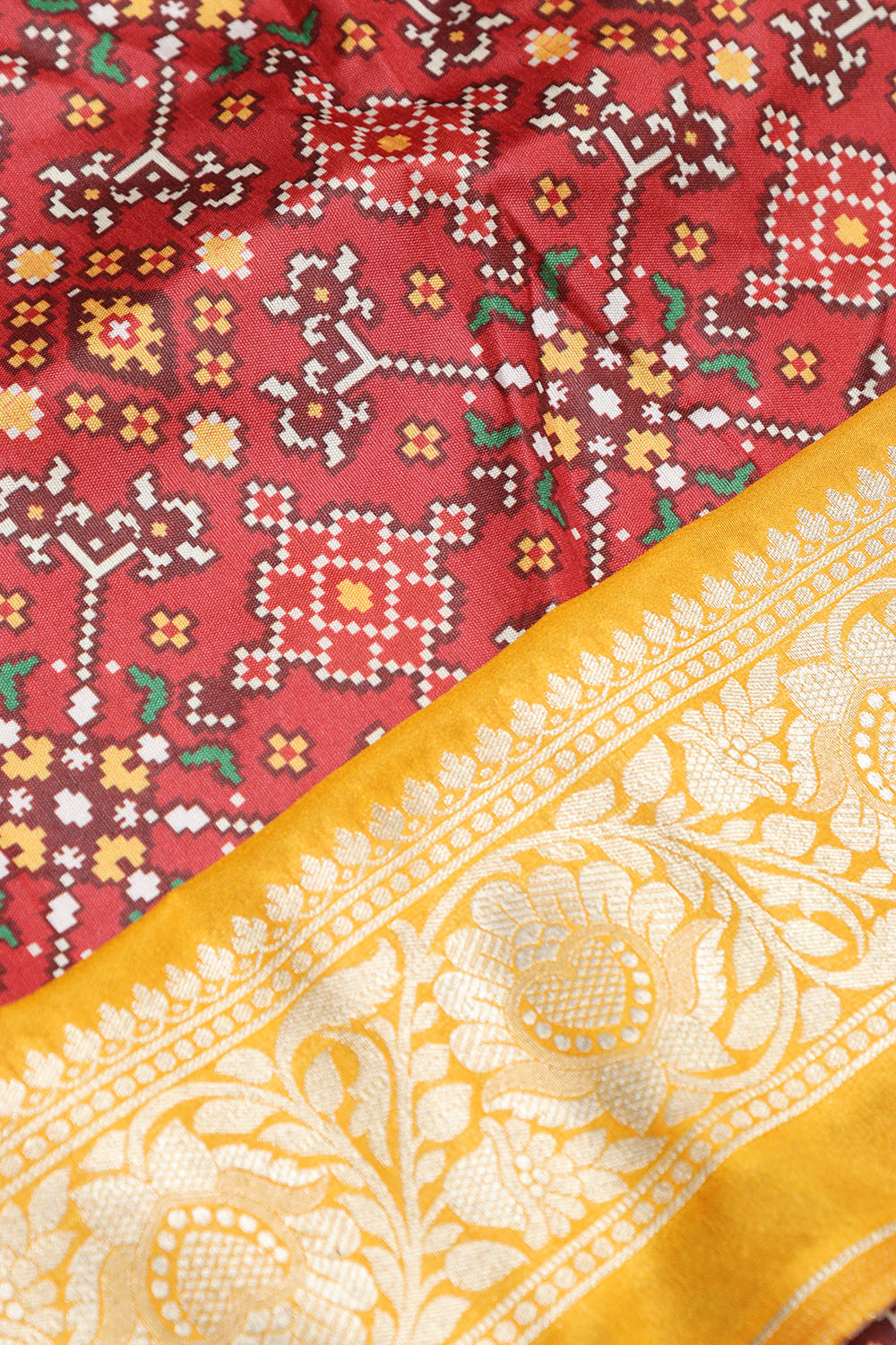 Maroon Digital Printed Patola Design Tussar Silk Fabric With Banarasi Border ( 1 Mtr ) - Luxurion World