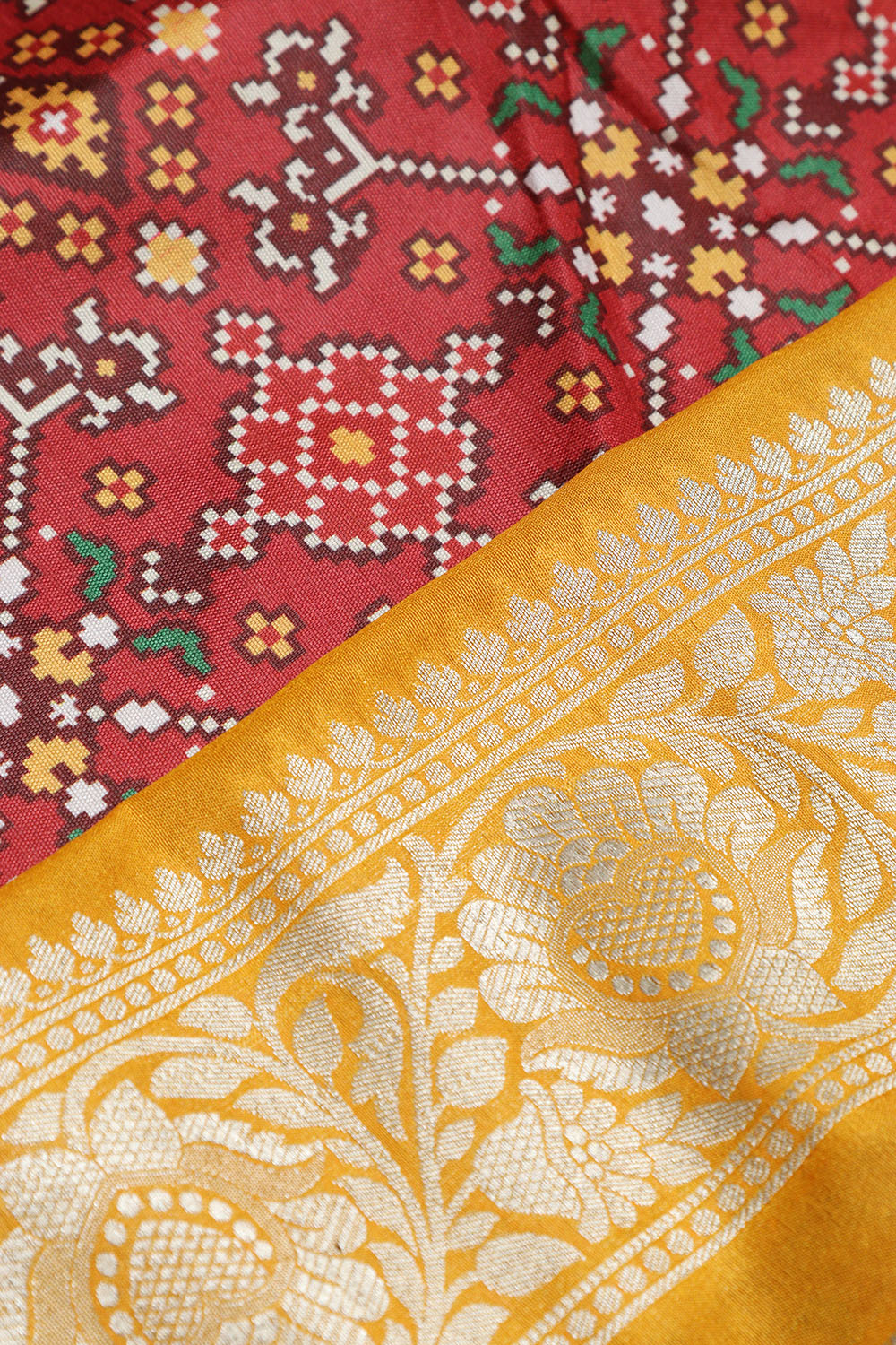 Maroon Digital Printed Patola Design Tussar Silk Fabric With Banarasi Border ( 1 Mtr ) - Luxurion World