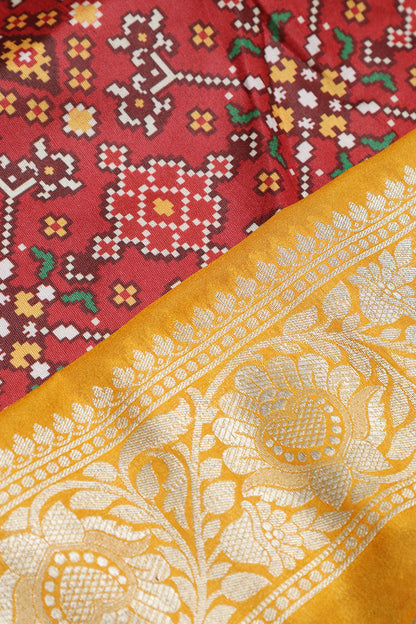 Maroon Digital Printed Patola Design Tussar Silk Fabric With Banarasi Border ( 1 Mtr ) - Luxurion World