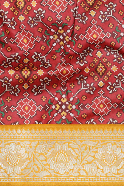 Maroon Digital Printed Patola Design Tussar Silk Fabric With Banarasi Border ( 1 Mtr ) - Luxurion World