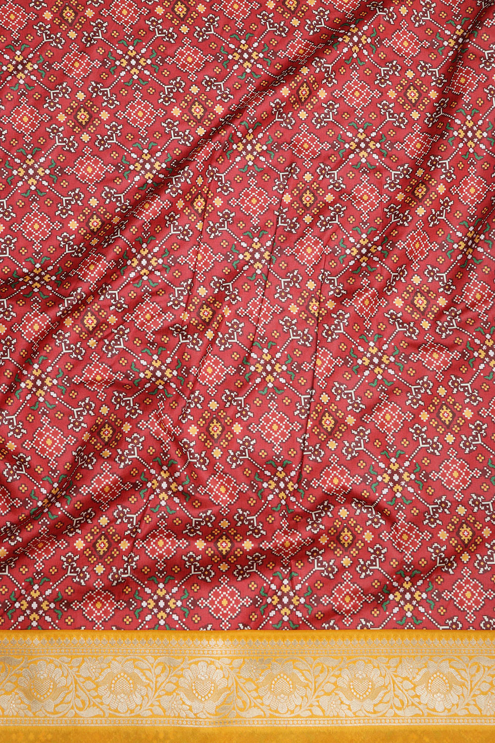 Maroon Digital Printed Patola Design Tussar Silk Fabric With Banarasi Border ( 1 Mtr ) - Luxurion World