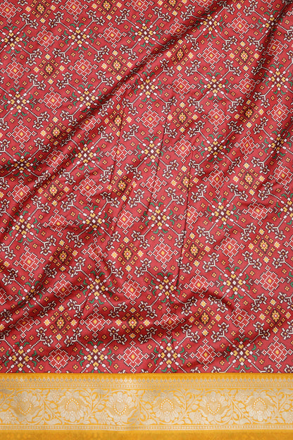 Maroon Digital Printed Patola Design Tussar Silk Fabric With Banarasi Border ( 1 Mtr ) - Luxurion World