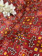 Maroon Digital Printed Tussar Silk Patola Design Fabric ( 1 Mtr ) - Luxurion World