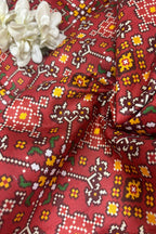 Maroon Digital Printed Tussar Silk Patola Design Fabric ( 1 Mtr ) - Luxurion World