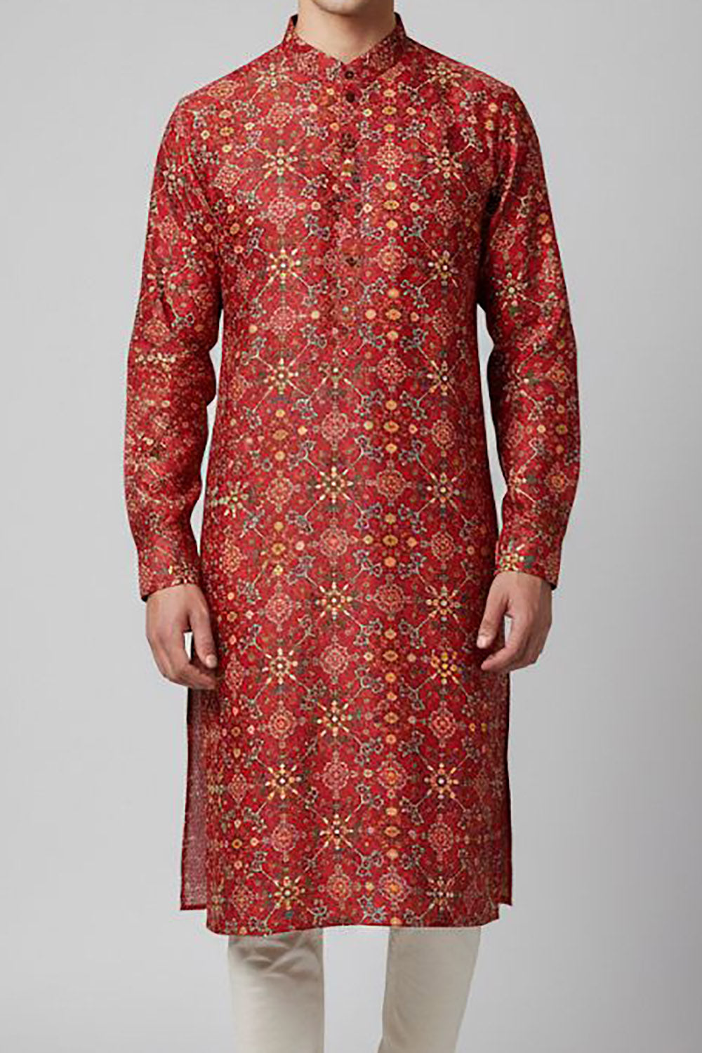Stunning Maroon Digital Printed Tussar Silk Patola Design Kurta - Luxurion World
