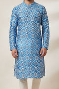 Blue Digital Printed Tussar Silk Ikat Design Kurta - Luxurion World