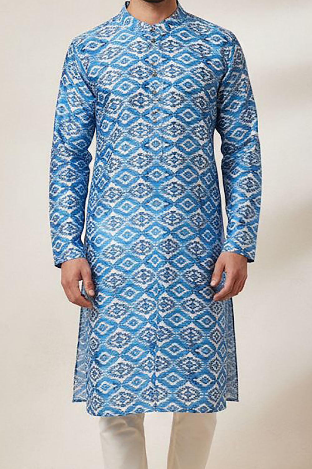 Blue Digital Printed Tussar Silk Ikat Design Kurta - Luxurion World