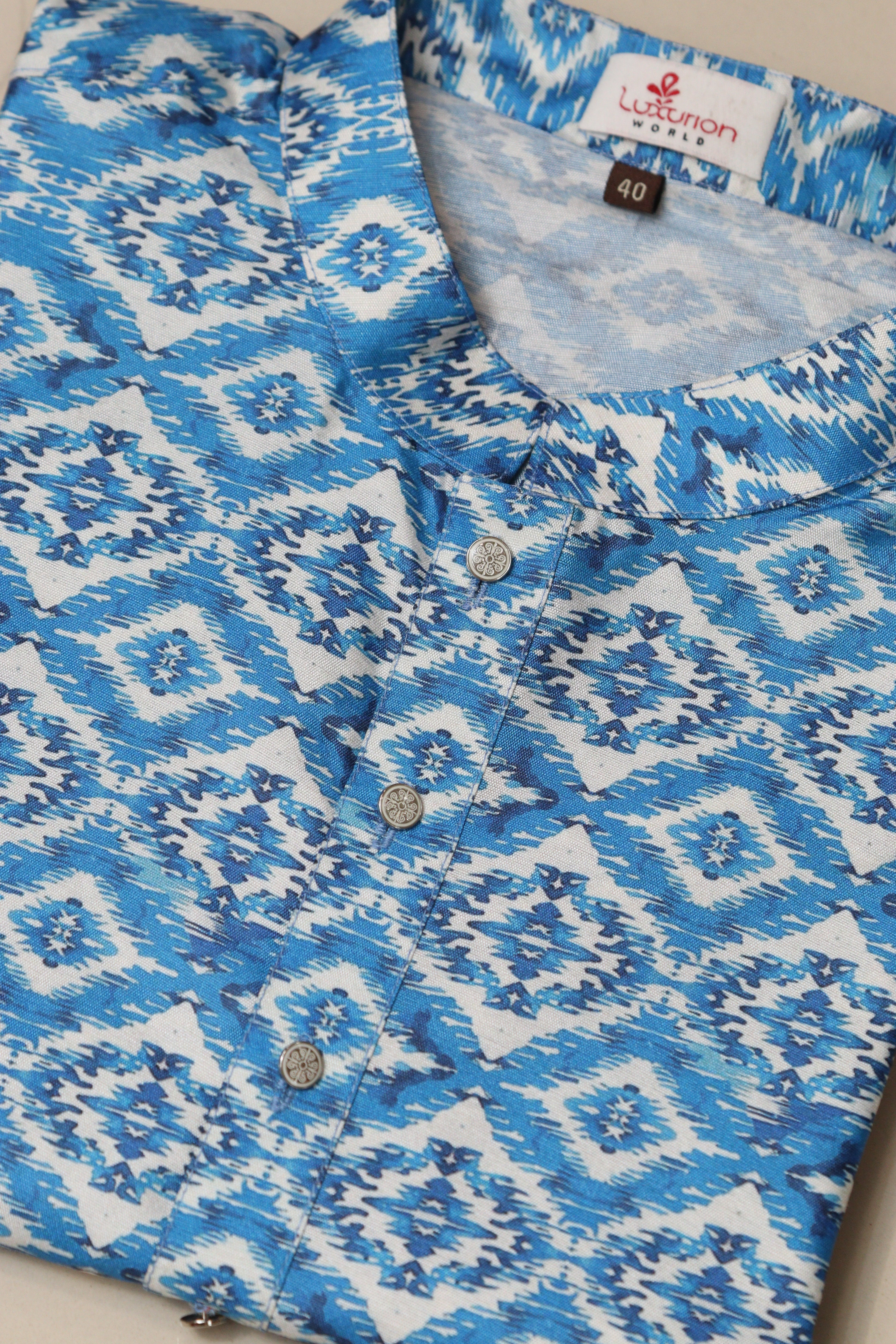 Blue Digital Printed Tussar Silk Ikat Design Kurta - Luxurion World