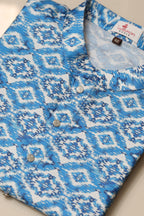 Blue Digital Printed Tussar Silk Ikat Design Kurta - Luxurion World
