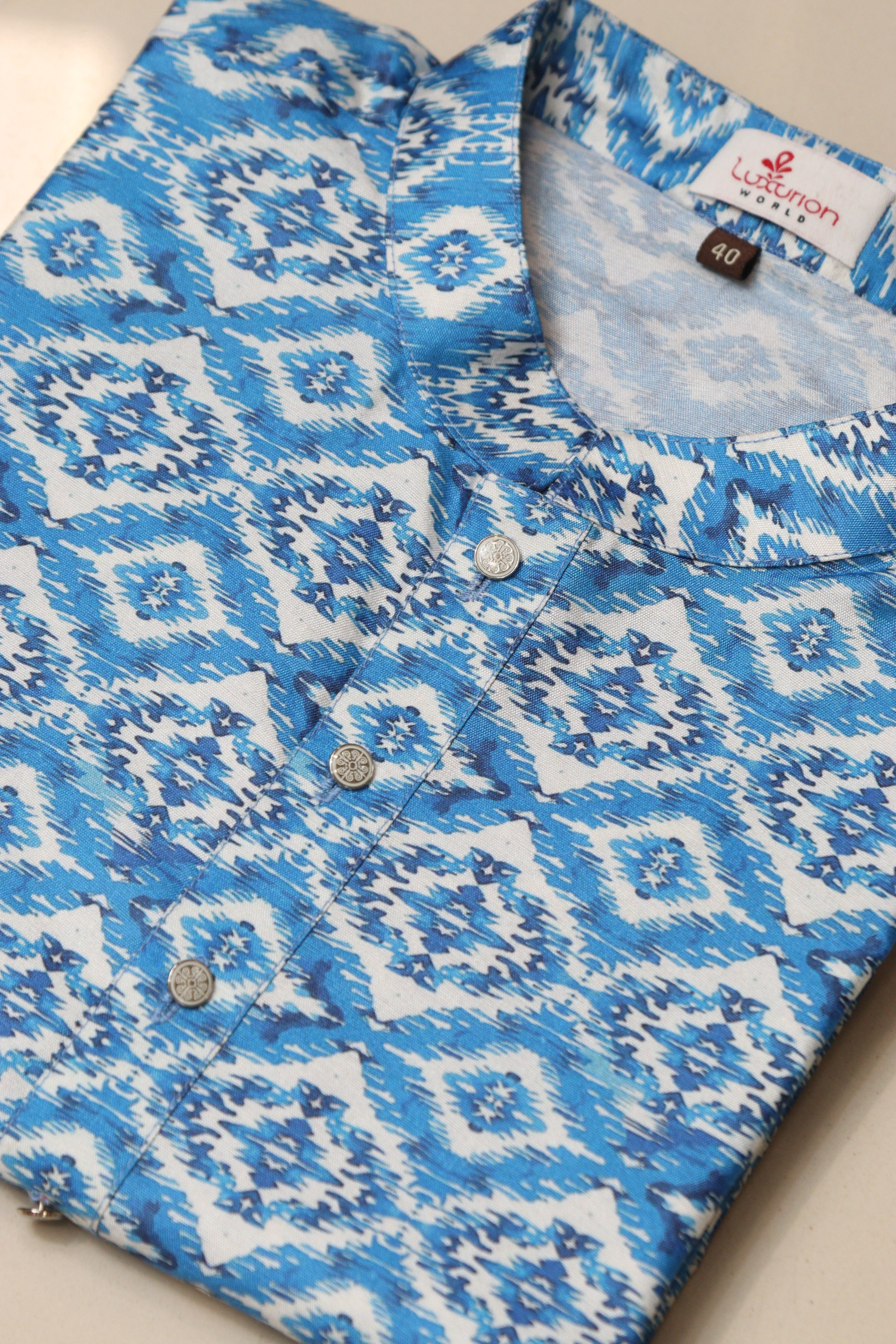 Blue Digital Printed Tussar Silk Ikat Design Kurta - Luxurion World