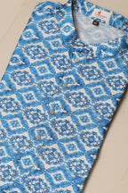 Blue Digital Printed Tussar Silk Ikat Design Kurta - Luxurion World