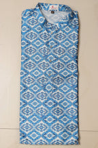 Blue Digital Printed Tussar Silk Ikat Design Kurta - Luxurion World