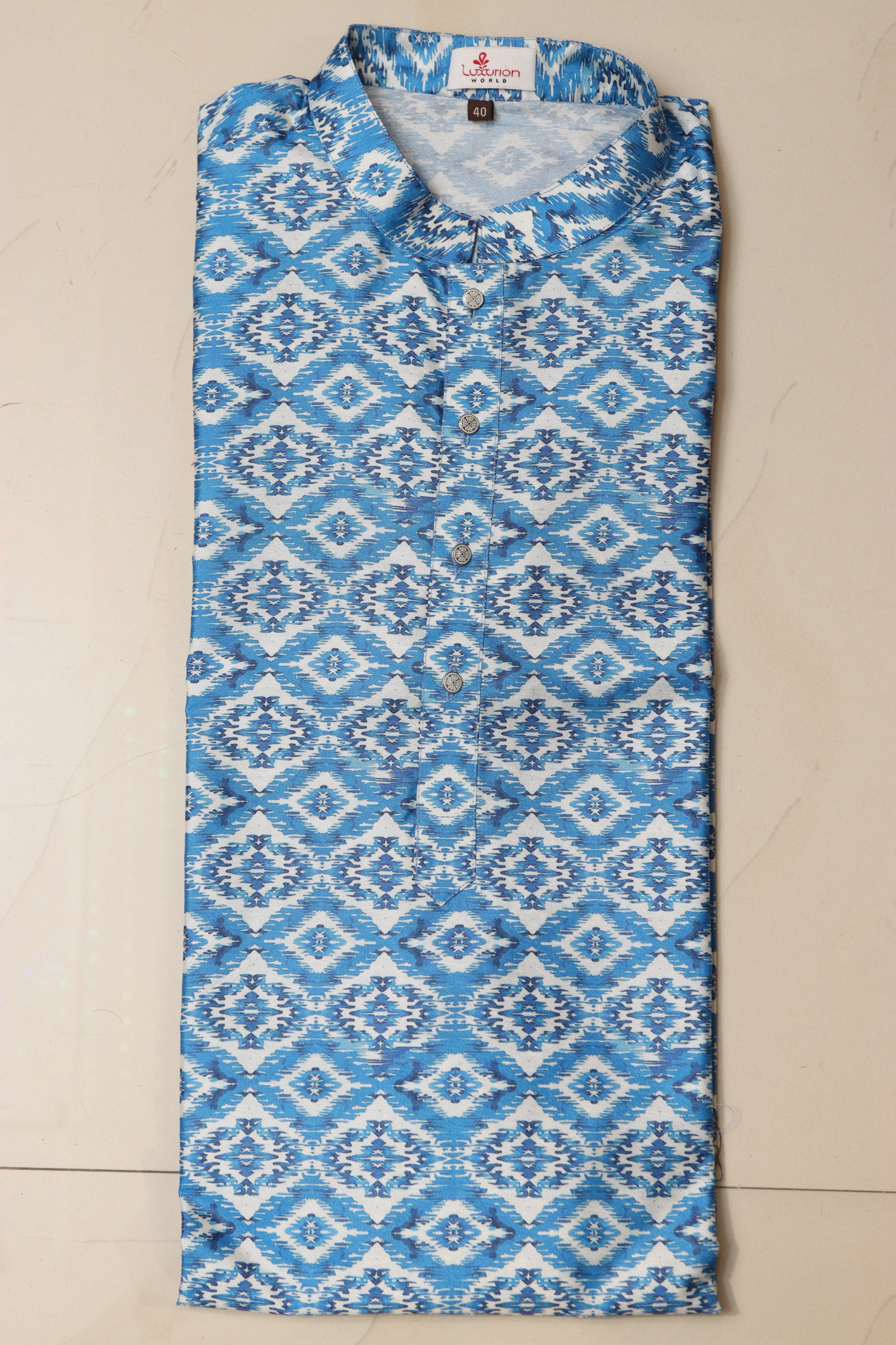 Blue Digital Printed Tussar Silk Ikat Design Kurta - Luxurion World
