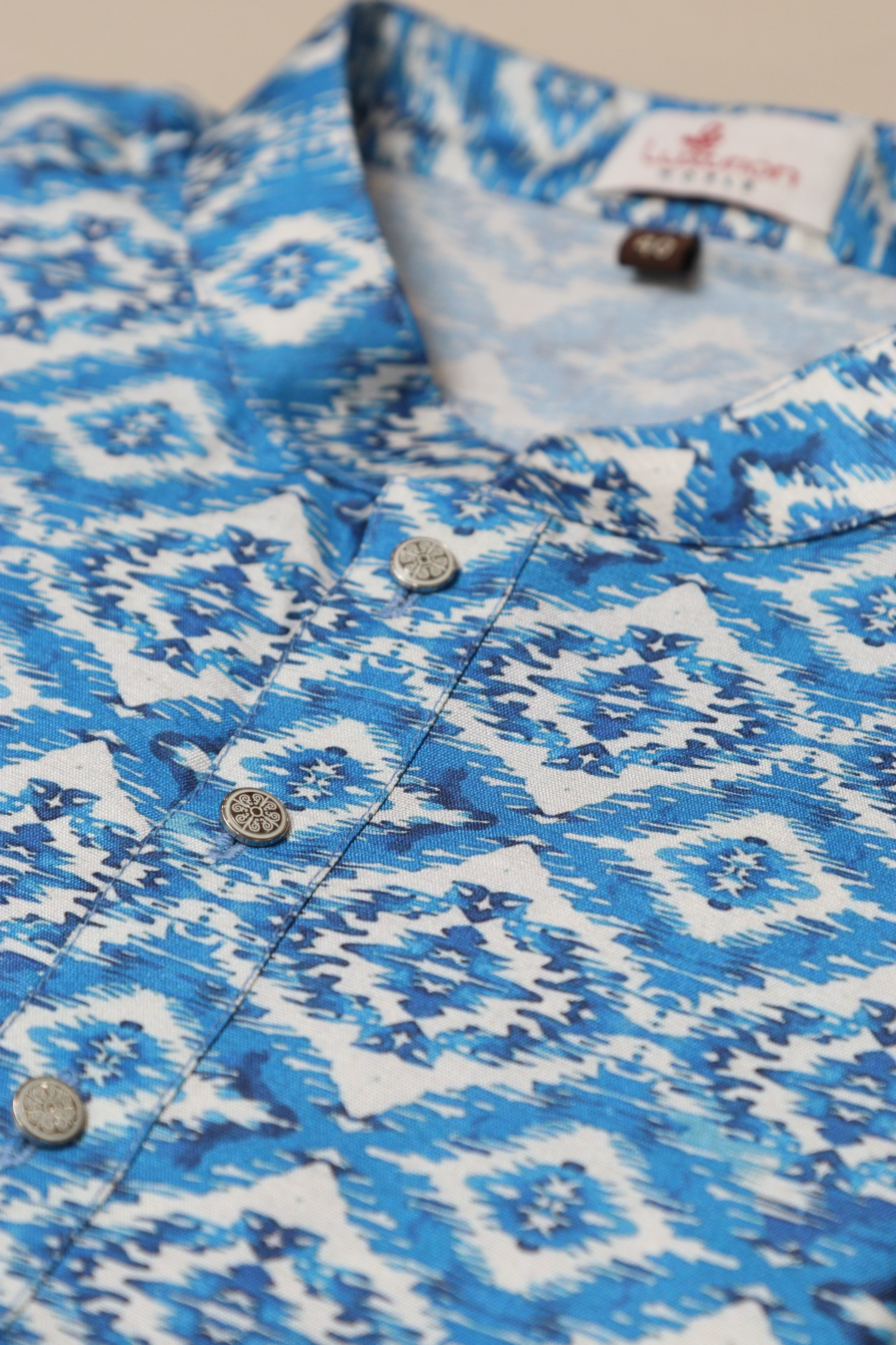 Blue Digital Printed Tussar Silk Ikat Design Kurta - Luxurion World