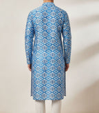 Blue Digital Printed Tussar Silk Ikat Design Kurta - Luxurion World
