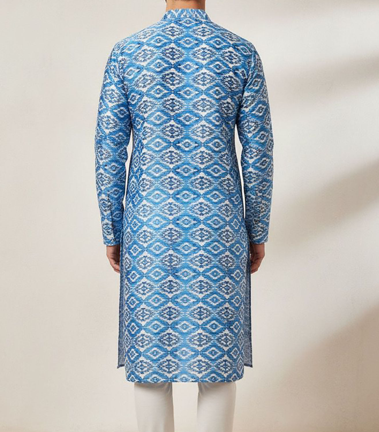 Blue Digital Printed Tussar Silk Ikat Design Kurta - Luxurion World