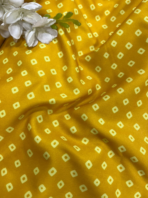 Yellow Bandhani Design Digital Printed Crepe Fabric ( 1 Mtr )