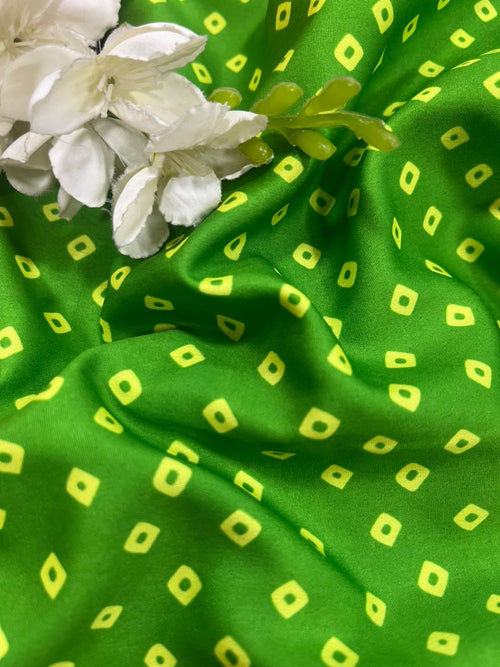 Green Bandhani Design Digital Printed Crepe Fabric ( 1 Mtr )