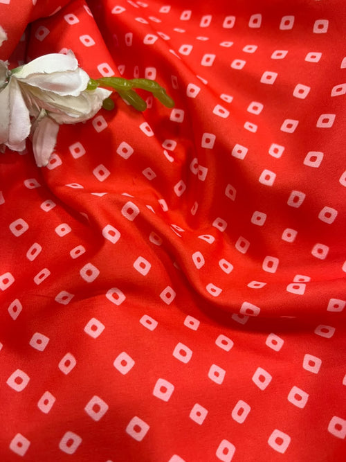 Orange Bandhani Design Digital Printed Crepe Fabric ( 1 Mtr )
