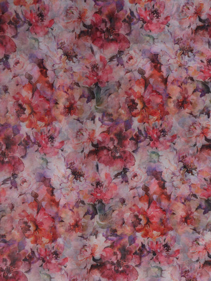 Floral Organza Silk Fabric - Multicolor Digital Print (1 Mtr) - Luxurion World