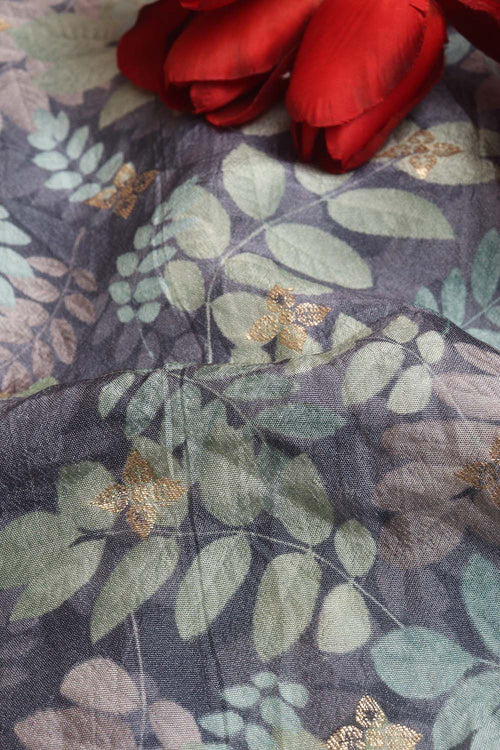 Blue Digital Printed Dola Silk Fabric ( 1 Mtr ) - Luxurion World